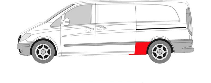 Kanal / sidepl Mercedes Viano / Vito  (W639) (09.03-) foran bakhjul venstre, akselavstand 3430mm